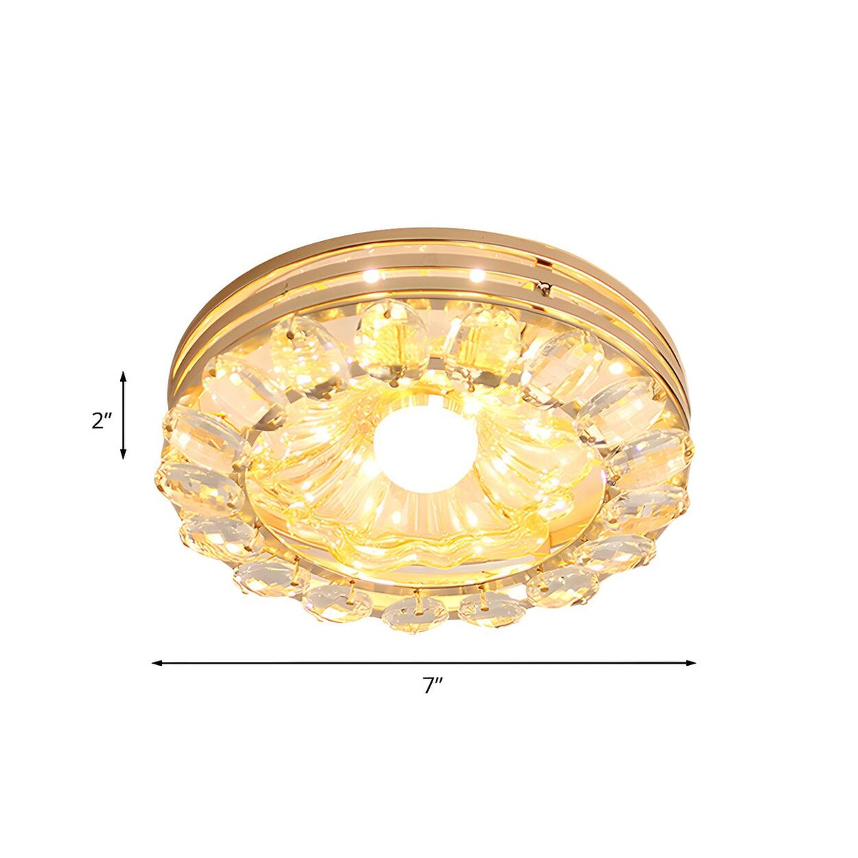 Gold Crystal Flower Round LED Flush Mount Ceiling Light Image - 4