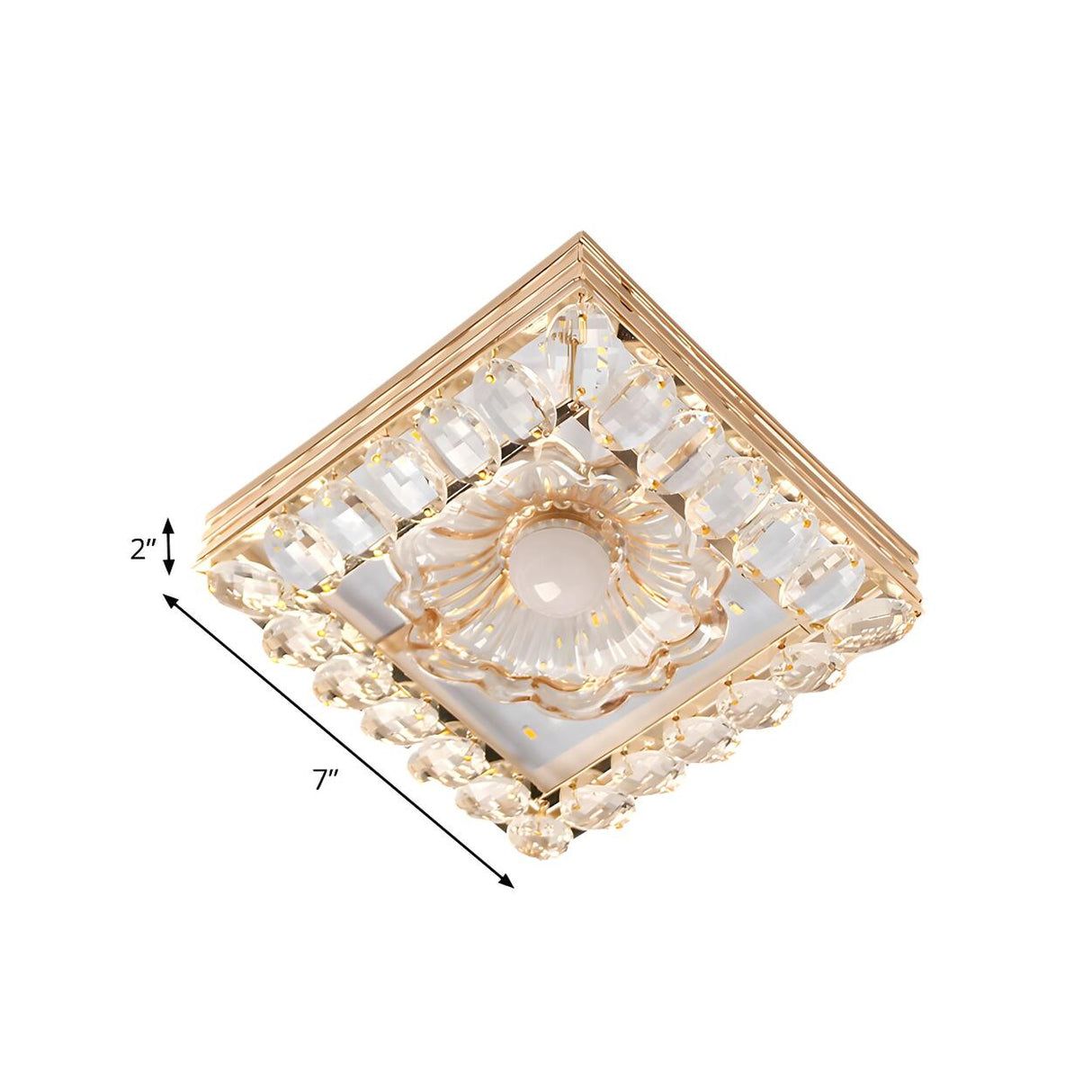 Gold Crystal Flower Round LED Flush Mount Ceiling Light Image - 9