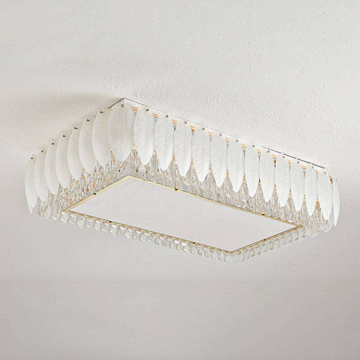 Gold Crystal Rectangular Feather Flush Mount Light Image - 12