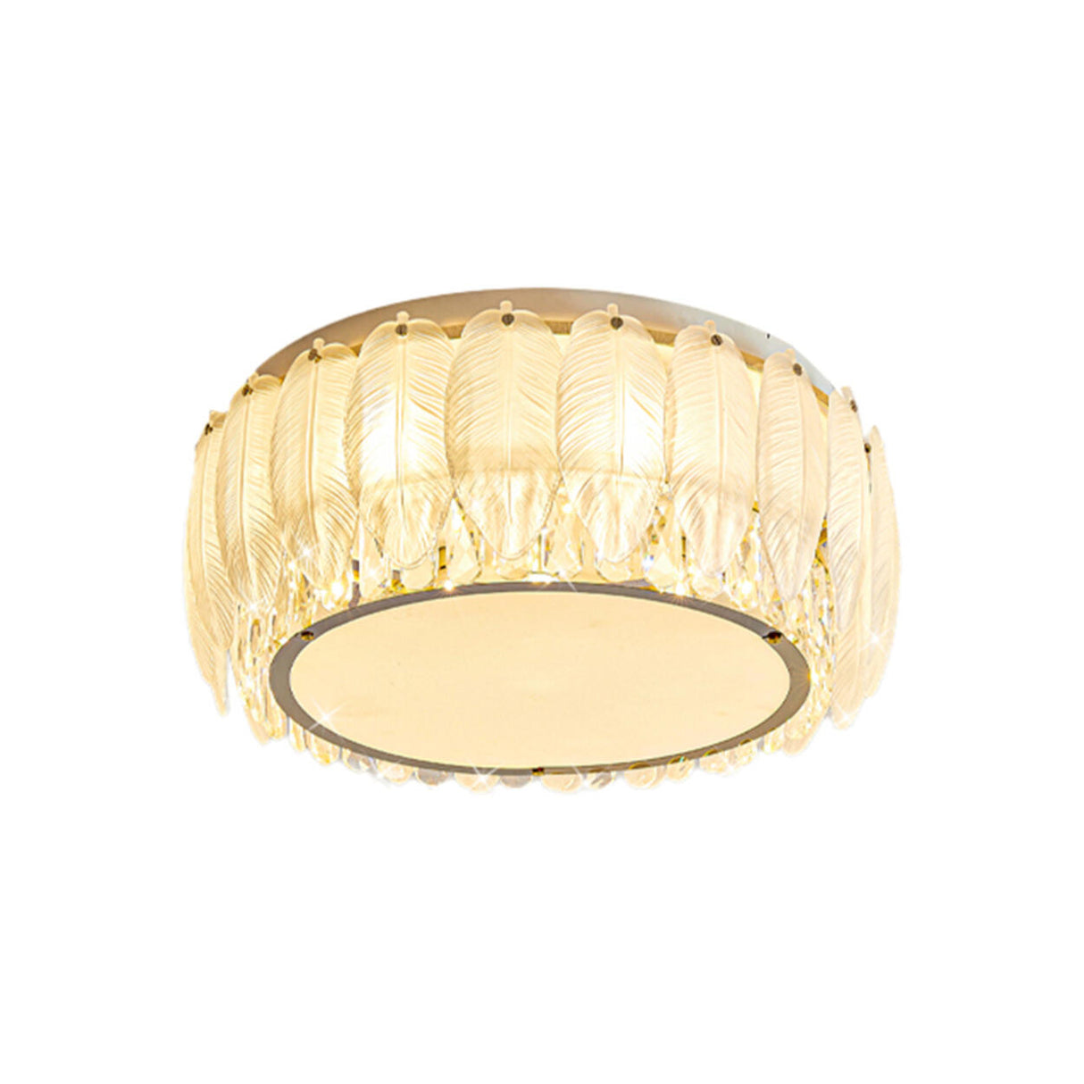 Gold Crystal Rectangular Feather Flush Mount Light Image - 13