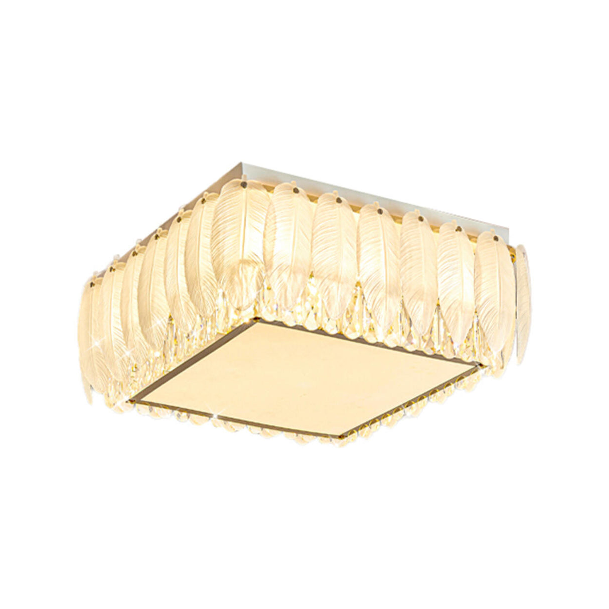 Gold Crystal Rectangular Feather Flush Mount Light Image - 15