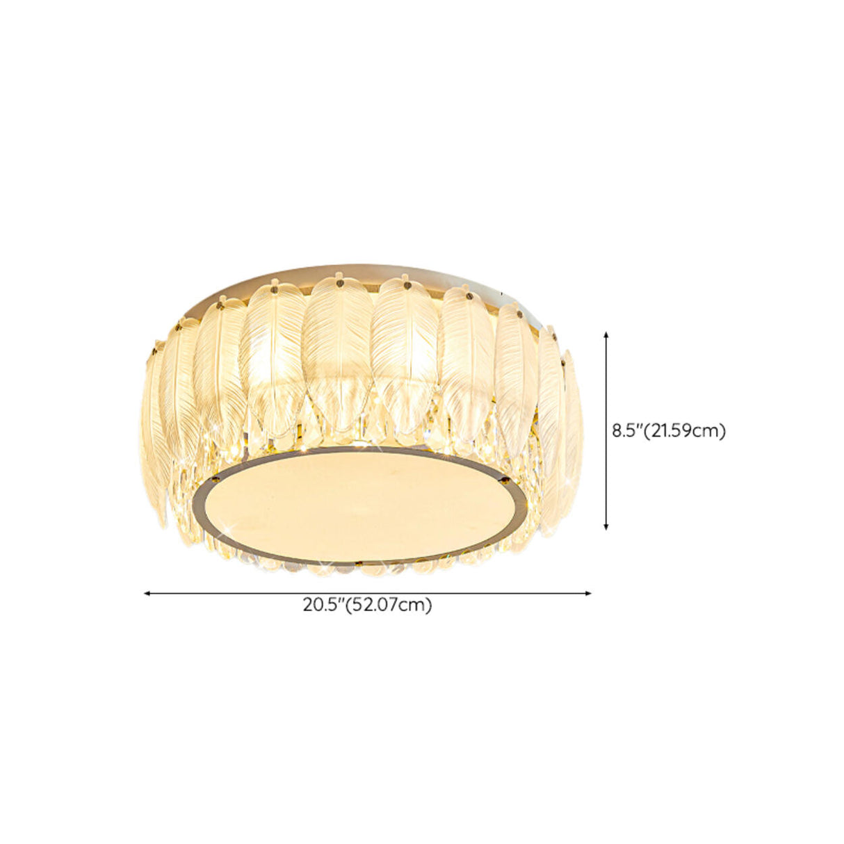 Gold Crystal Rectangular Feather Flush Mount Light 