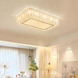 Gold Crystal Rectangular Feather Flush Mount Light Image - 4