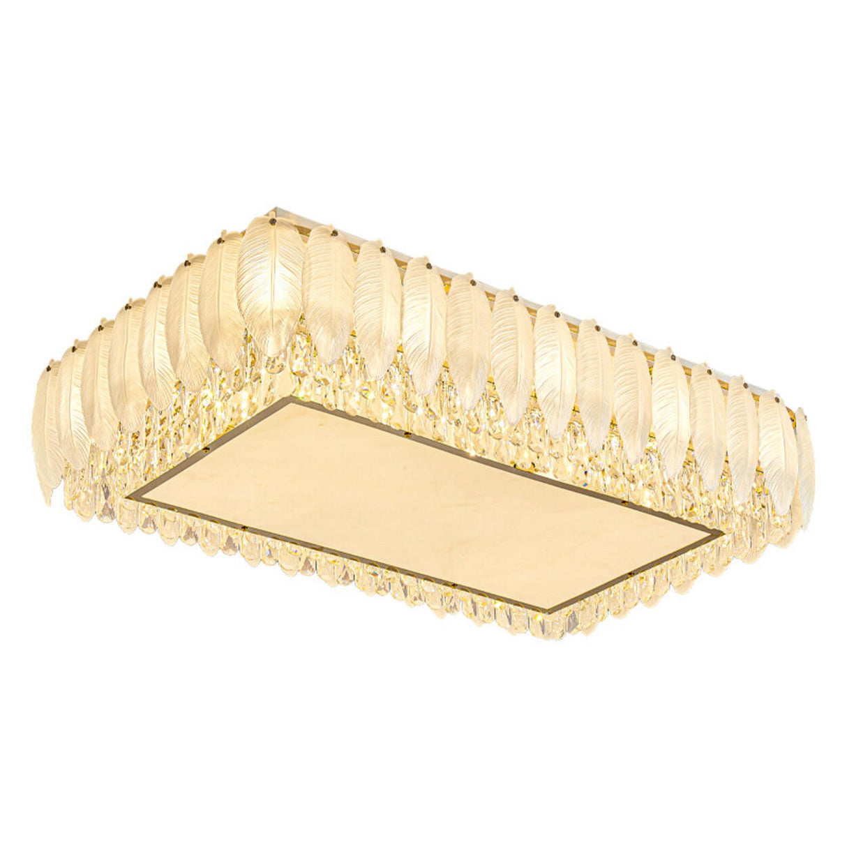 Gold Crystal Rectangular Feather Flush Mount Light Image - 9