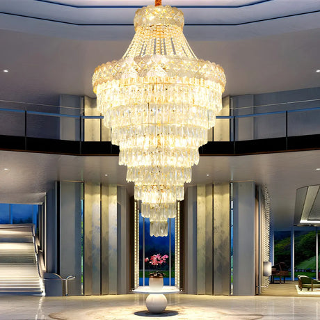 Gold Crystal Tiered Adjustable Height Foyer Chandelier Image - 1