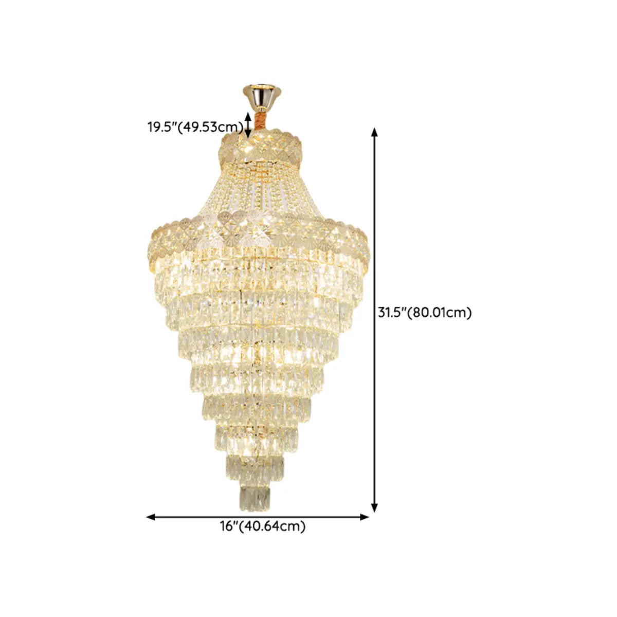 Gold Crystal Tiered Adjustable Height Foyer Chandelier 