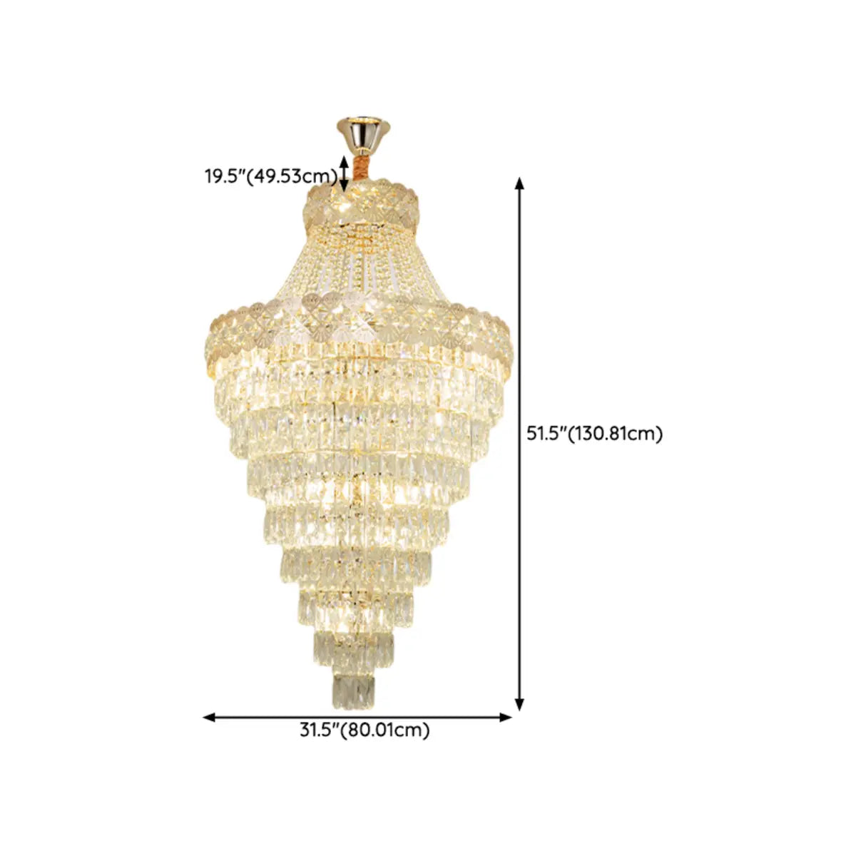 Gold Crystal Tiered Adjustable Height Foyer Chandelier Image - 14