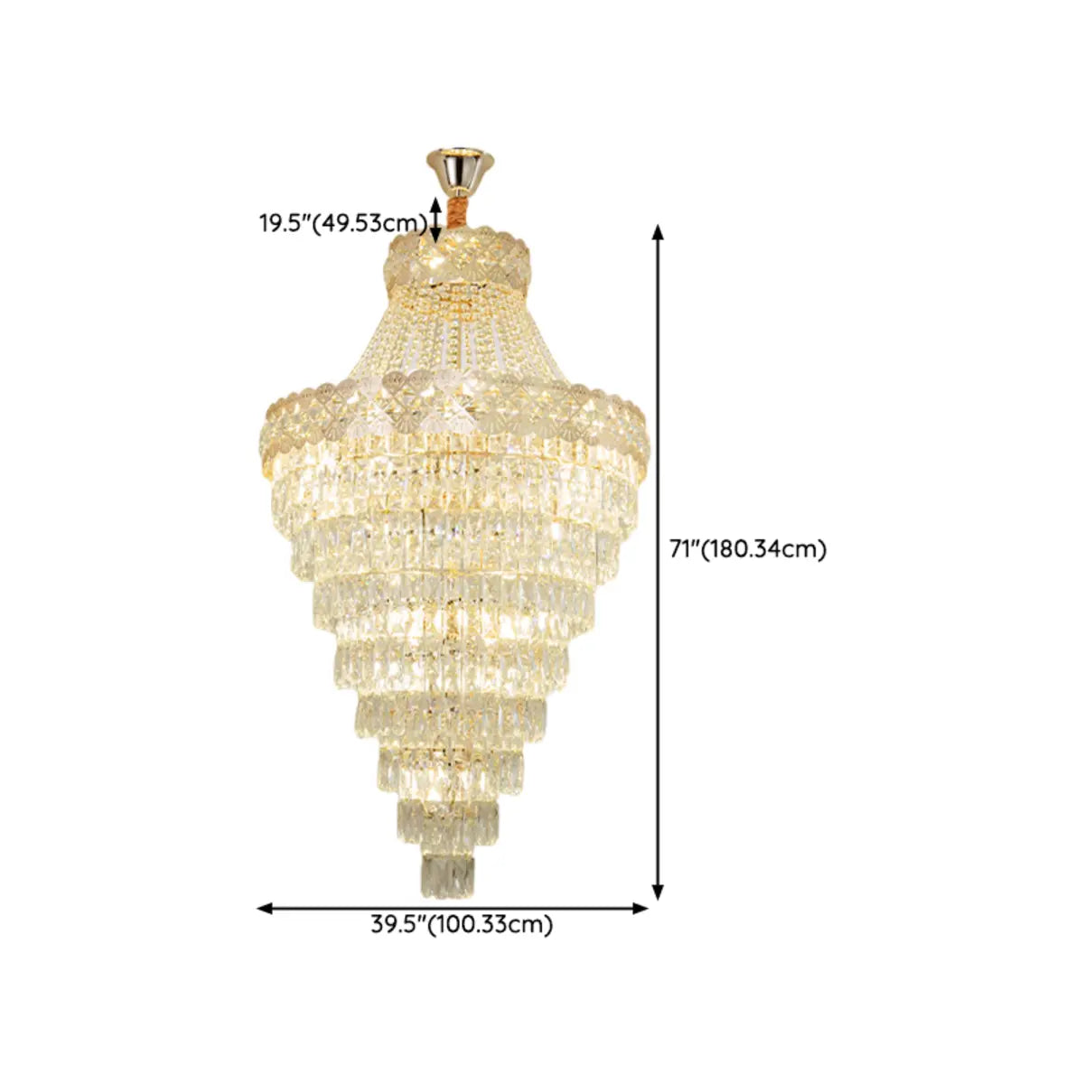 Gold Crystal Tiered Adjustable Height Foyer Chandelier Image - 15