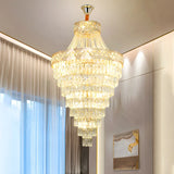 Gold Crystal Tiered Adjustable Height Foyer Chandelier Image - 3