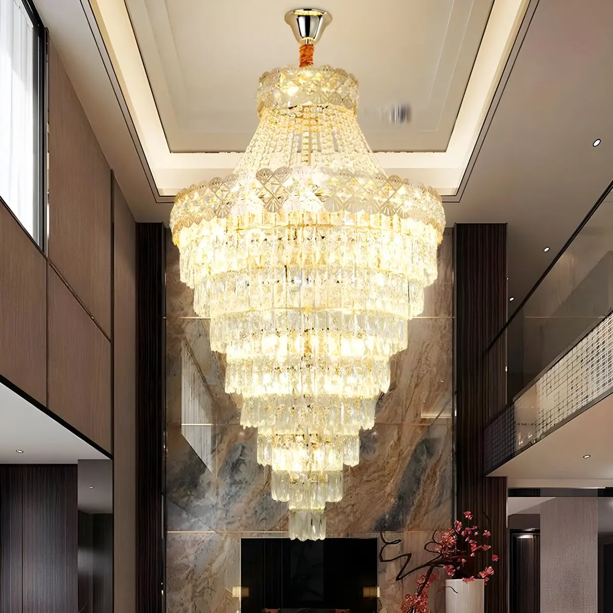 Gold Crystal Tiered Adjustable Height Foyer Chandelier Image - 4