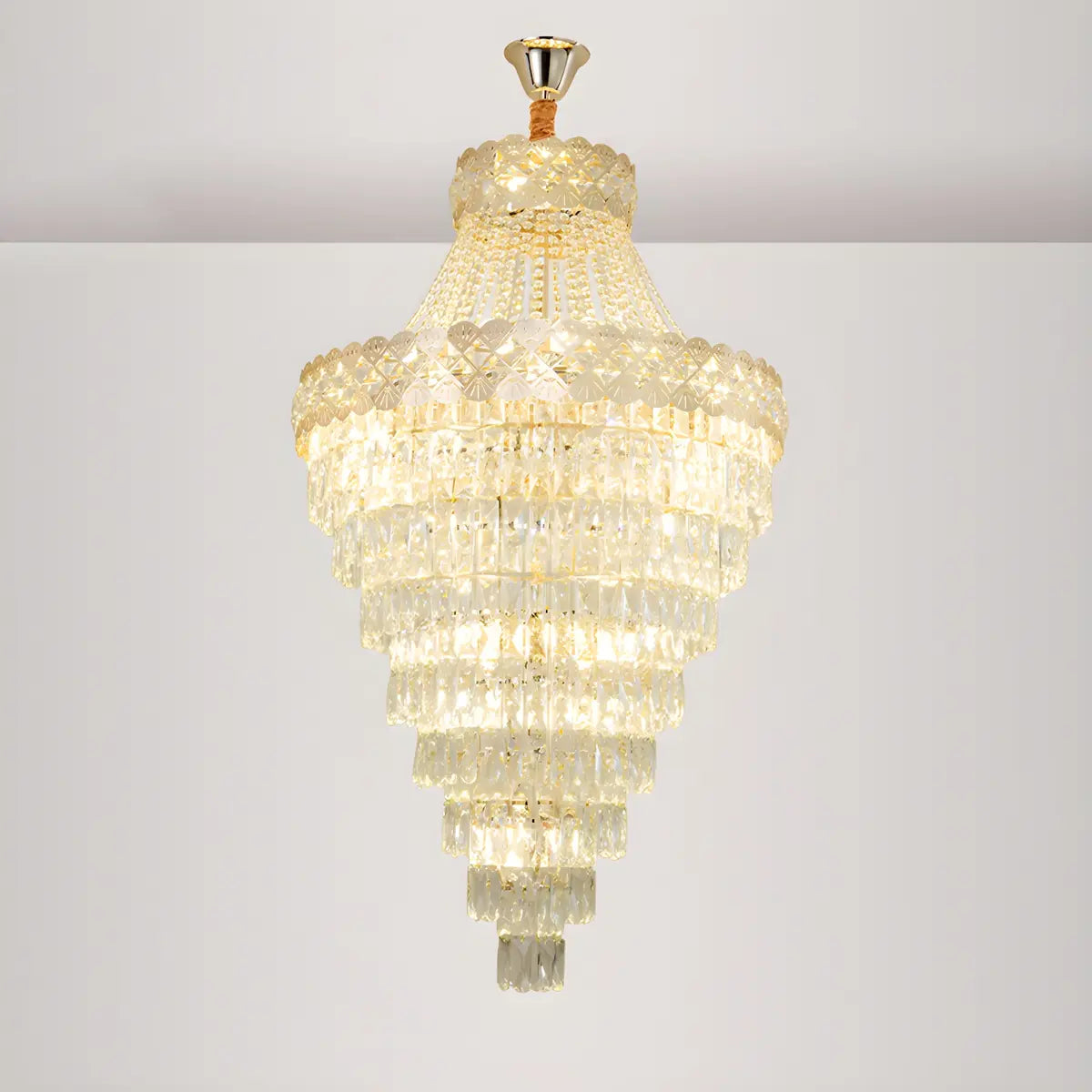 Gold Crystal Tiered Adjustable Height Foyer Chandelier Image - 5