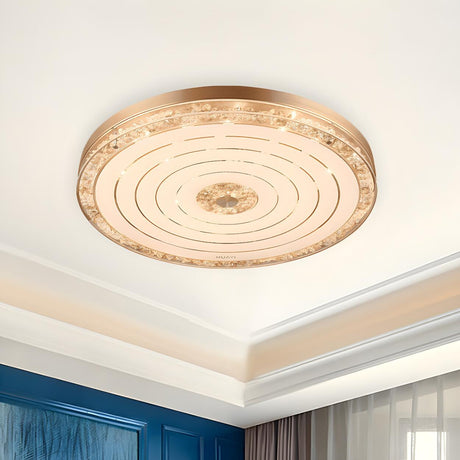 Gold Crystal Tree Rings LED Flush Mount Ceiling Light Image - 2