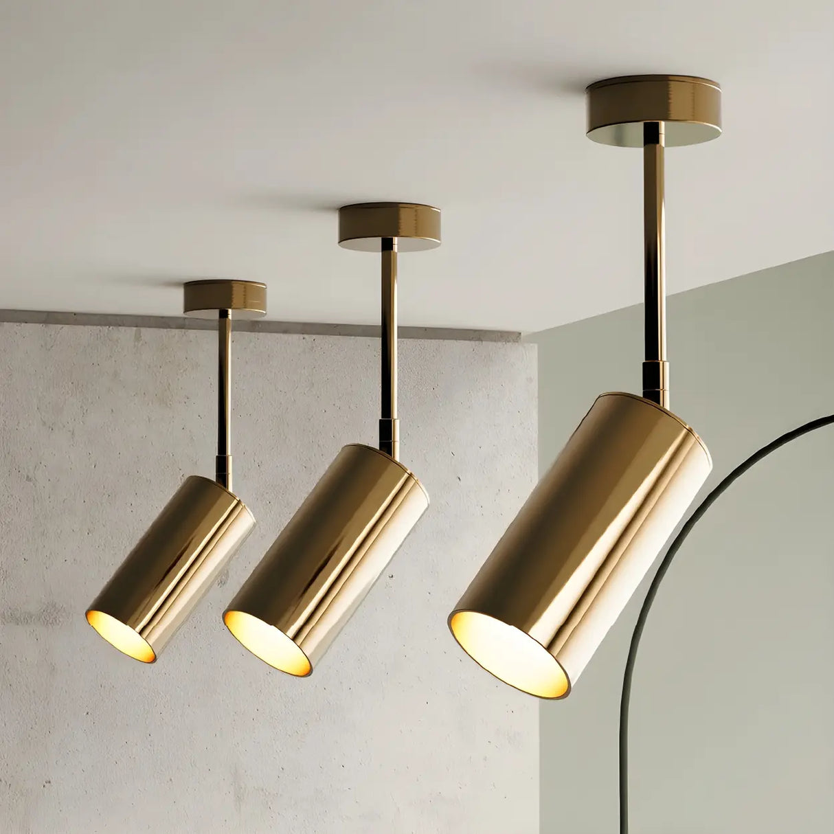 Gold Cylinder Aluminum Semi-Flush Mount Ceiling Light Image - 4