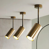 Gold Cylinder Aluminum Semi-Flush Mount Ceiling Light Image - 4