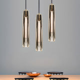 Gold Cylinder Crystal Kitchen Island Pendant Lights Image - 1