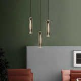 Gold Cylinder Crystal Kitchen Island Pendant Lights Image - 2