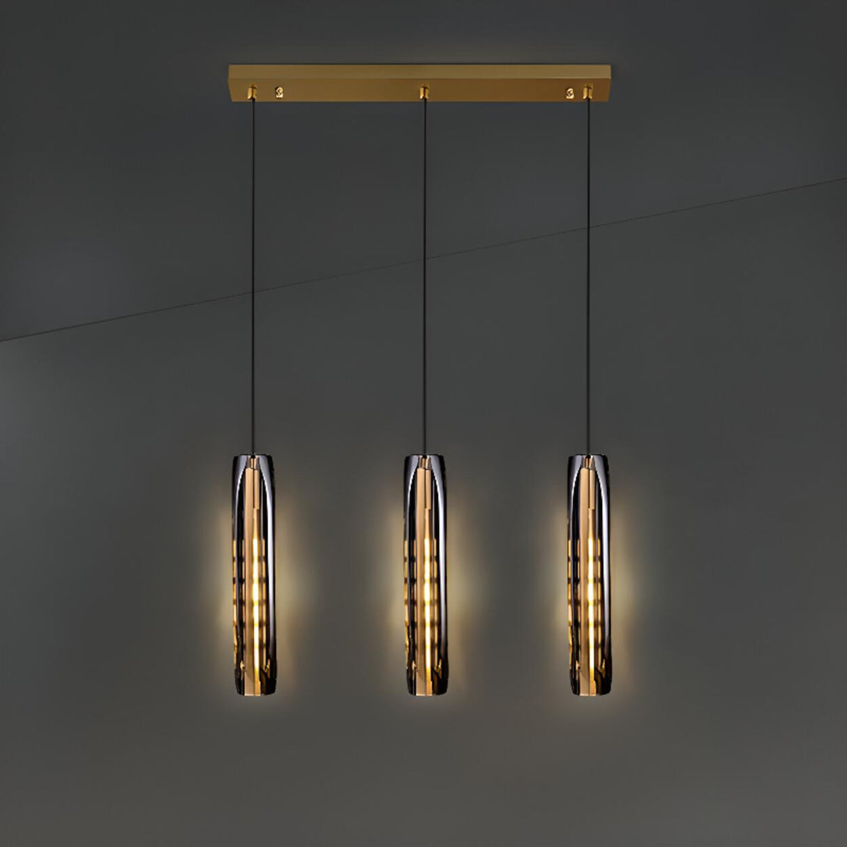 Gold Cylinder Crystal Kitchen Island Pendant Lights Image - 4