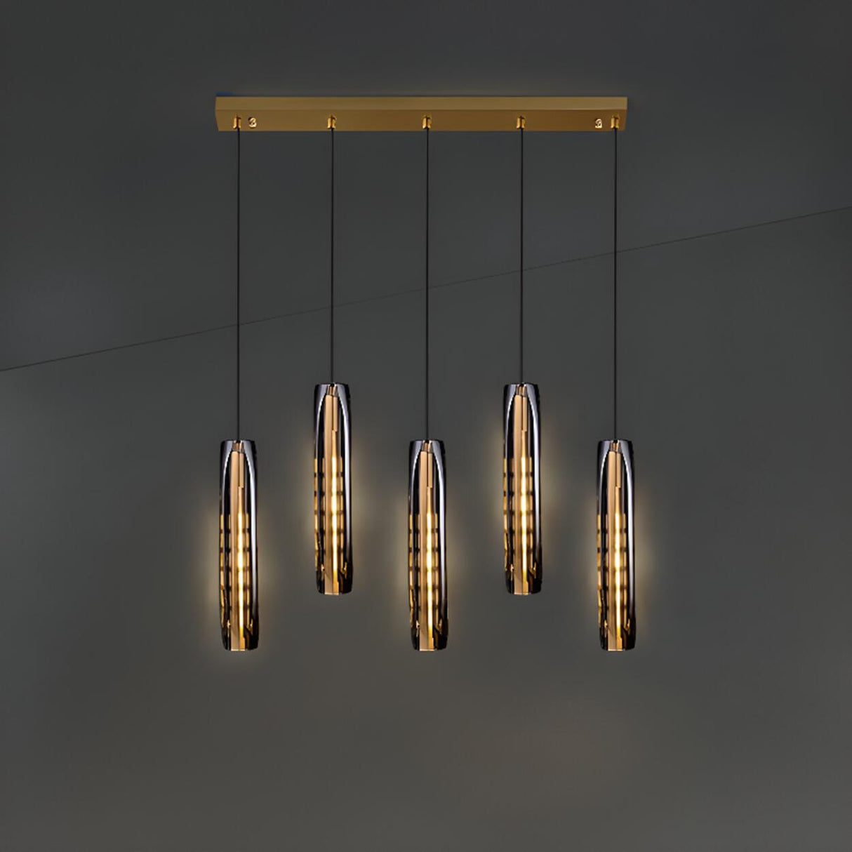 Gold Cylinder Crystal Kitchen Island Pendant Lights Image - 6