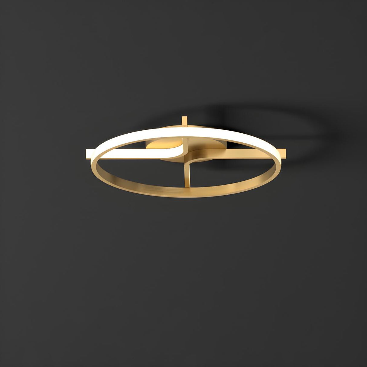 Gold Double L Circle LED Semi-Flush Mount Ceiling Light Image - 2