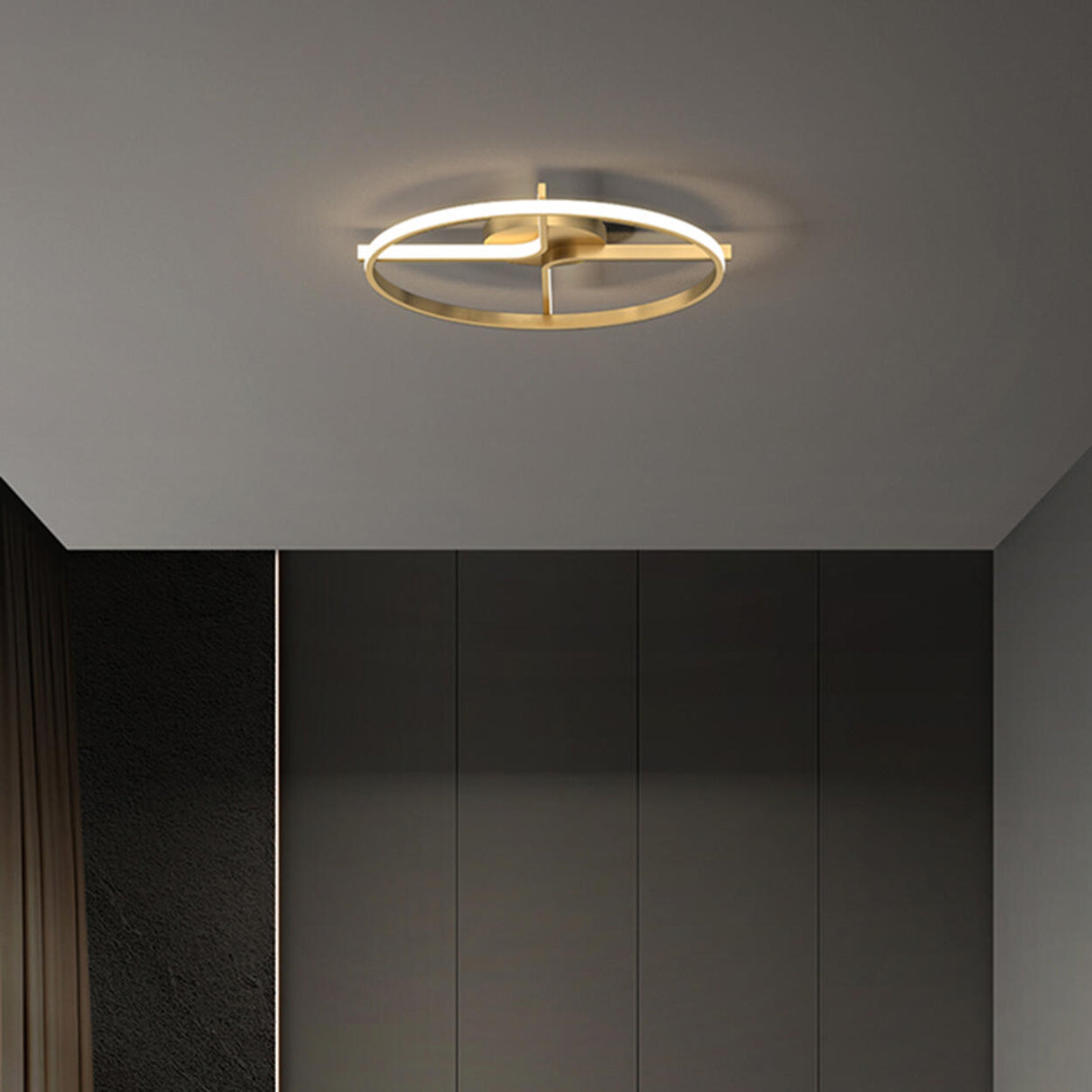 Gold Double L Circle LED Semi-Flush Mount Ceiling Light Image - 7