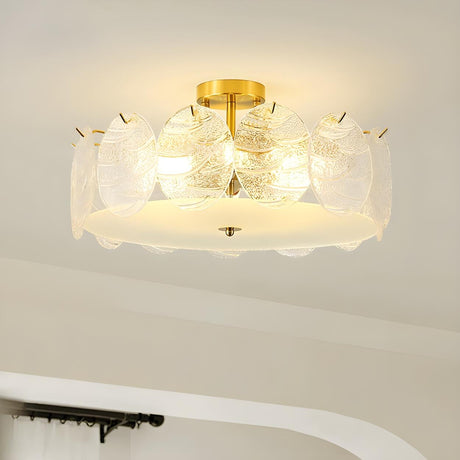 Gold Drum Clear Glass Semi-Flush Mount Ceiling Light Image - 1