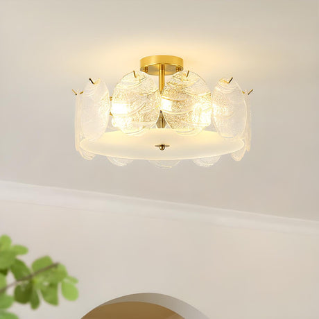 Gold Drum Clear Glass Semi-Flush Mount Ceiling Light Image - 2