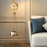 Gold Elegant Globe Tripod Floor Lamp with Side Table Image - 1