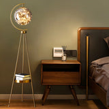 Gold Elegant Globe Tripod Floor Lamp with Side Table Image - 14