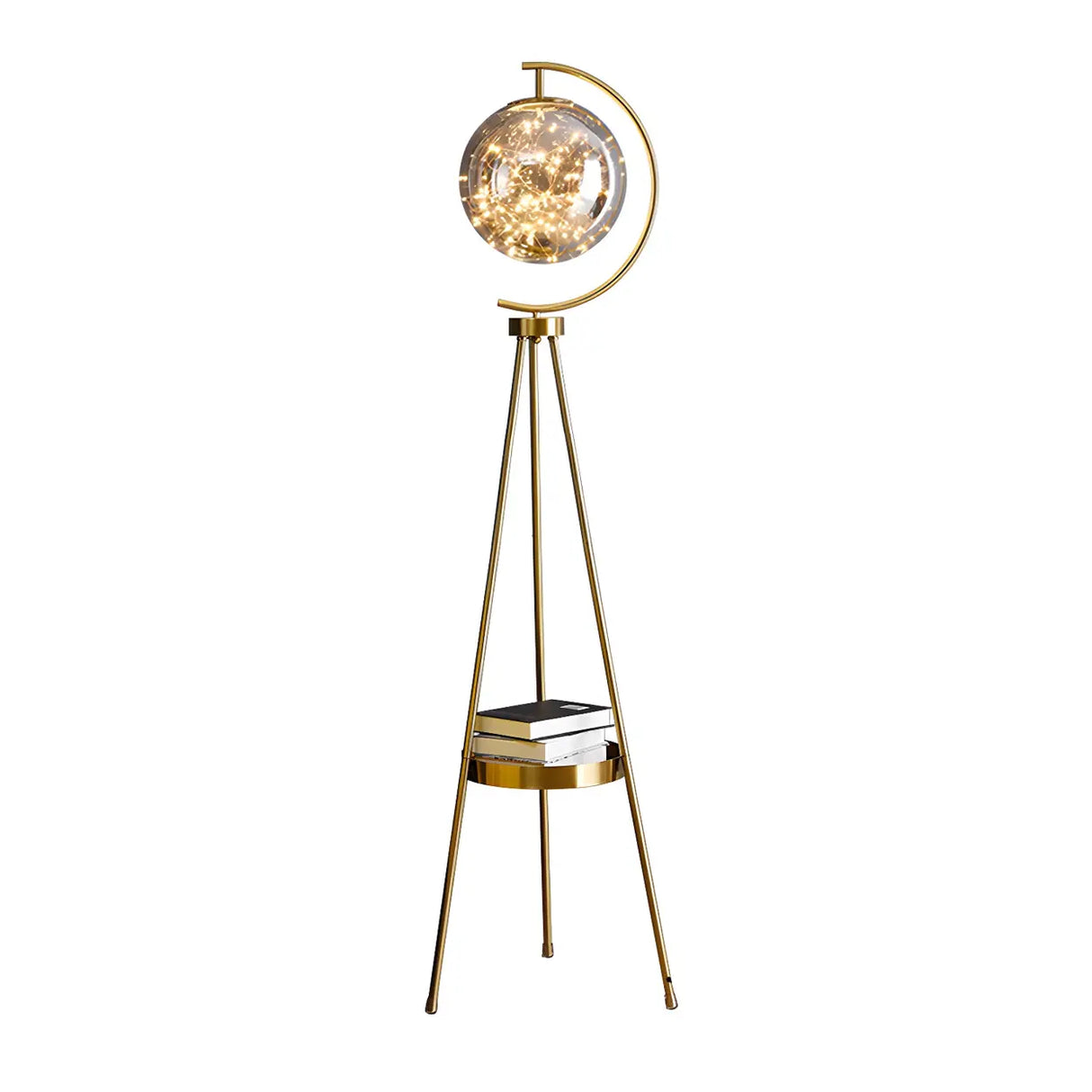 Gold Elegant Globe Tripod Floor Lamp with Side Table Image - 6