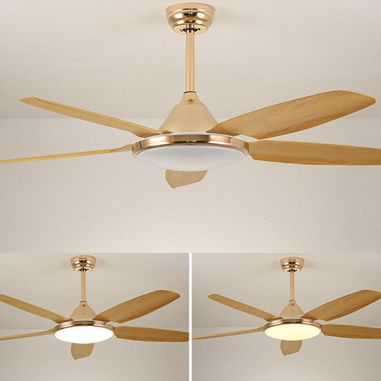 Gold Finish 5 Blade Modern Ceiling Fan with LED Light Image - 15