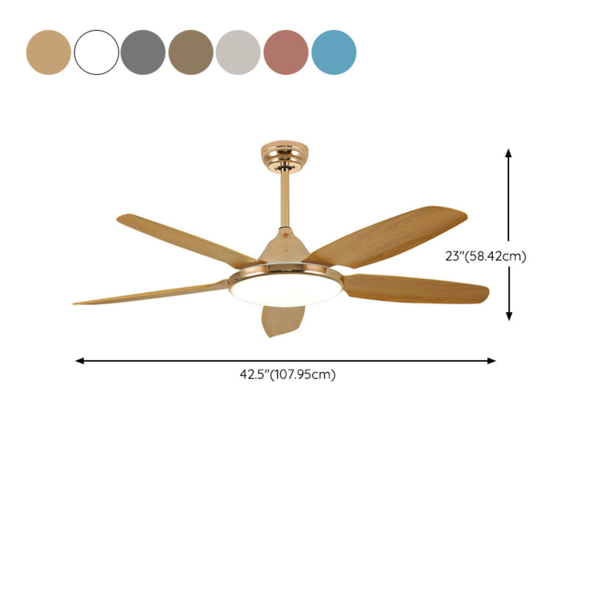 Gold Finish 5 Blade Modern Ceiling Fan with LED Light 