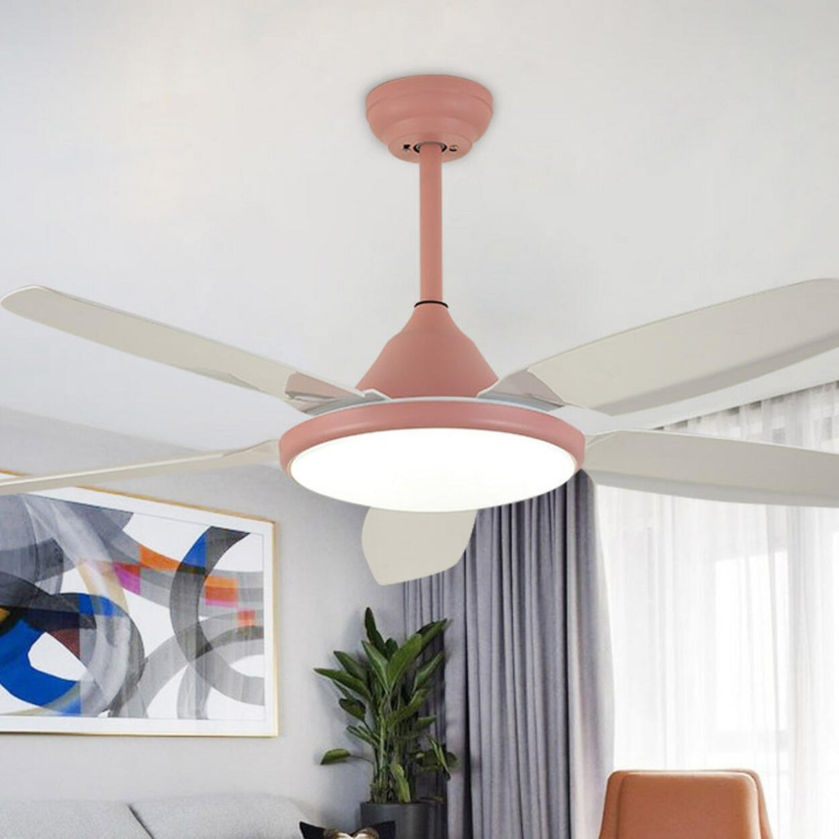 Gold Finish 5 Blade Modern Ceiling Fan with LED Light Image - 4