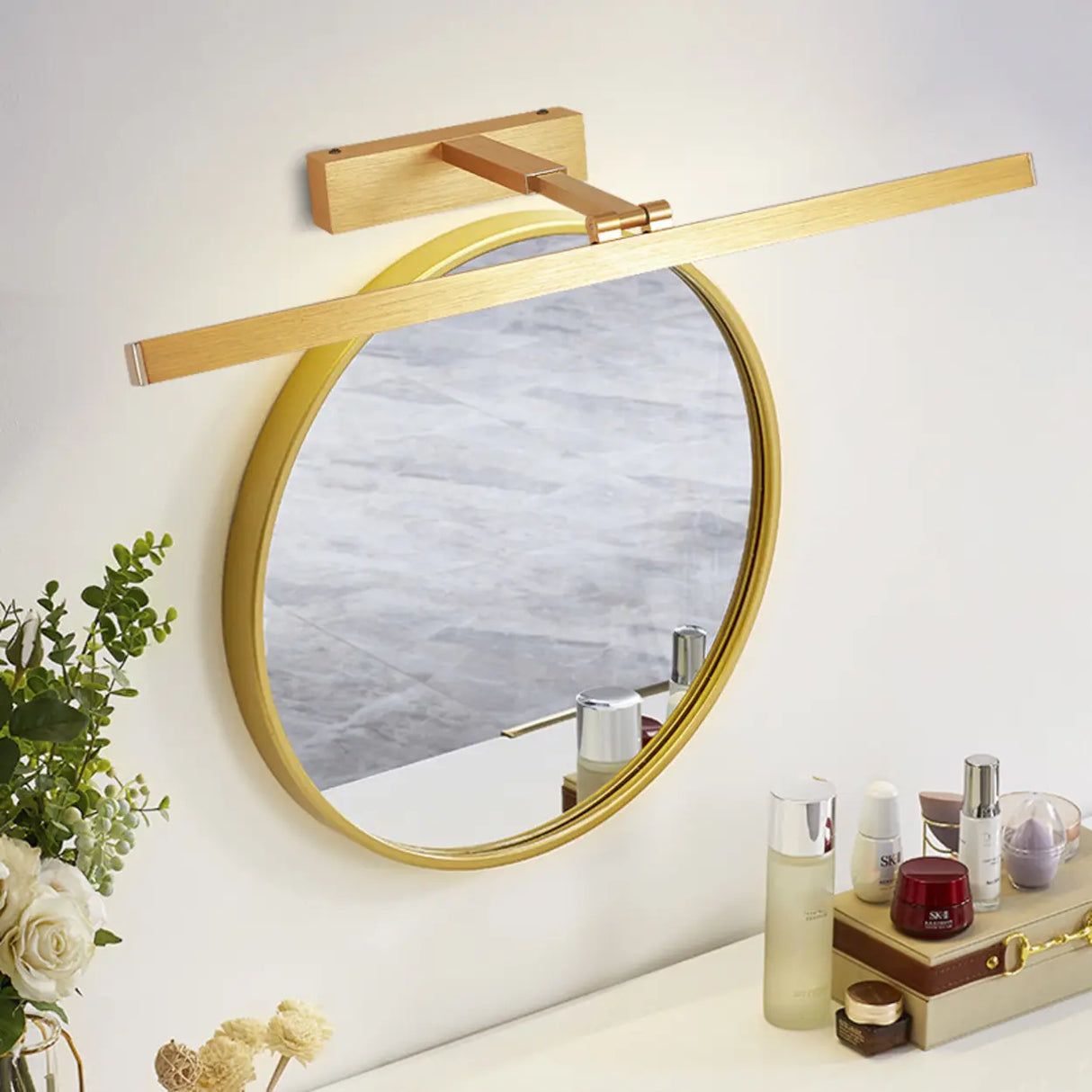 Gold Finish Adjustable Rectangle Metal Vanity Light Image - 2