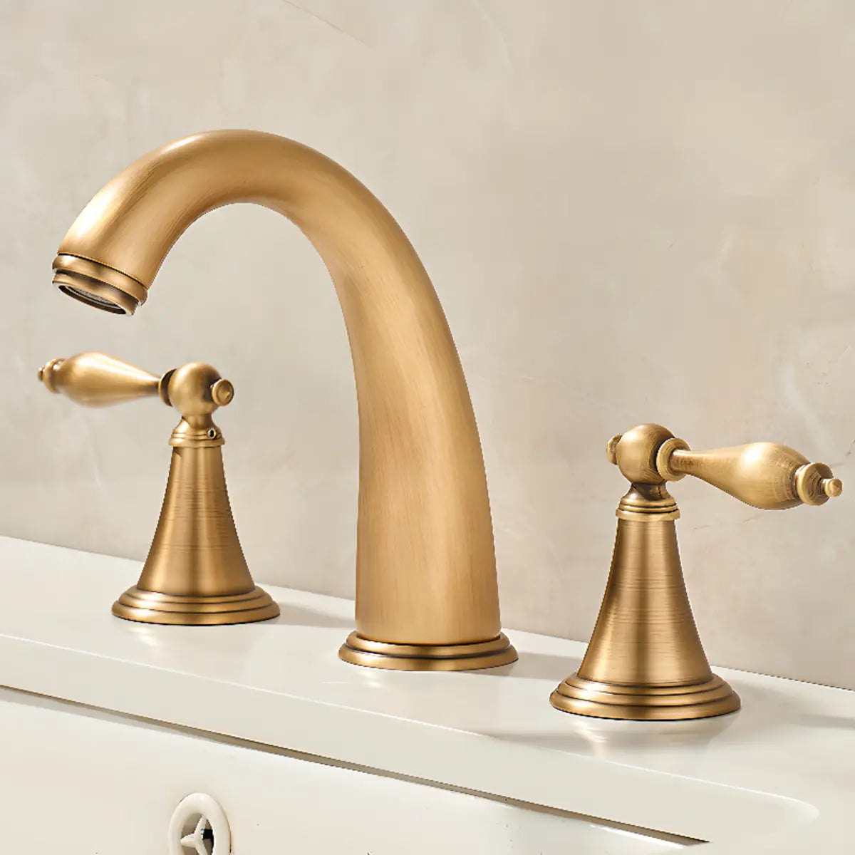 Gold Finish High Arc Widespread Brass Faucet with Handle Image - 1