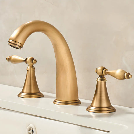 Gold Finish High Arc Widespread Brass Faucet with Handle Image - 1