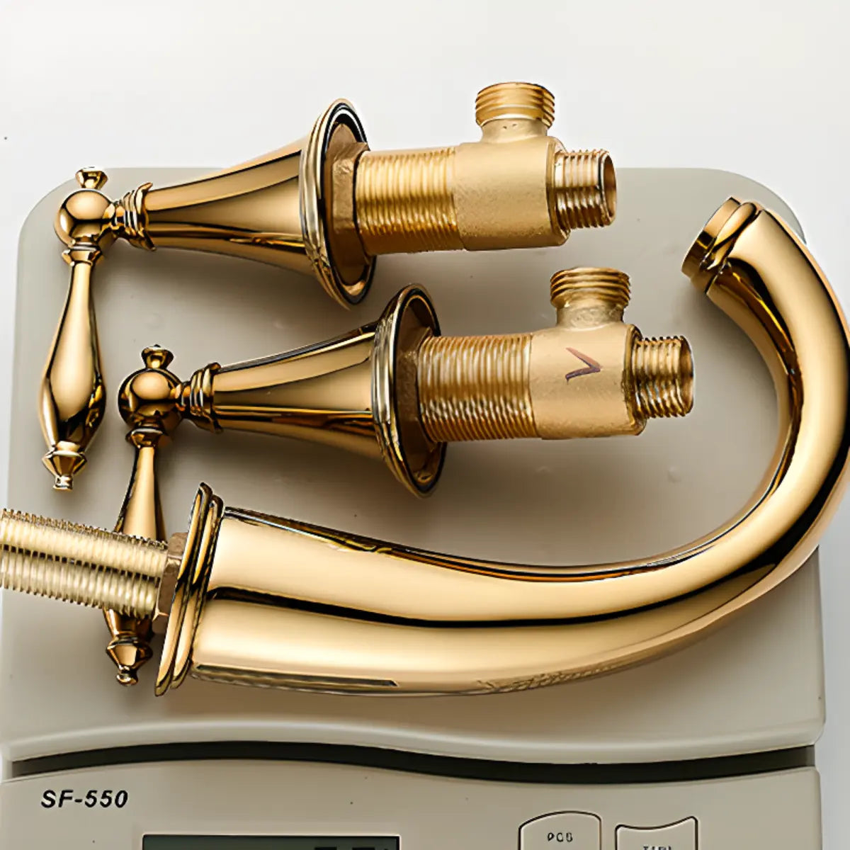 Gold Finish High Arc Widespread Brass Faucet with Handle Image - 10