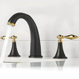 Gold Finish High Arc Widespread Brass Faucet with Handle Image - 4