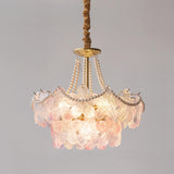 Gold Floral Clear Glass Chandelier, Adjustable Height Image - 4