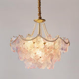 Gold Floral Clear Glass Chandelier, Adjustable Height Image - 5