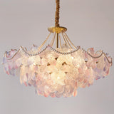 Gold Floral Clear Glass Chandelier, Adjustable Height Image - 9