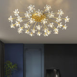 Gold Floral Crystal Semi-Flush Mount Ceiling Light Image - 1