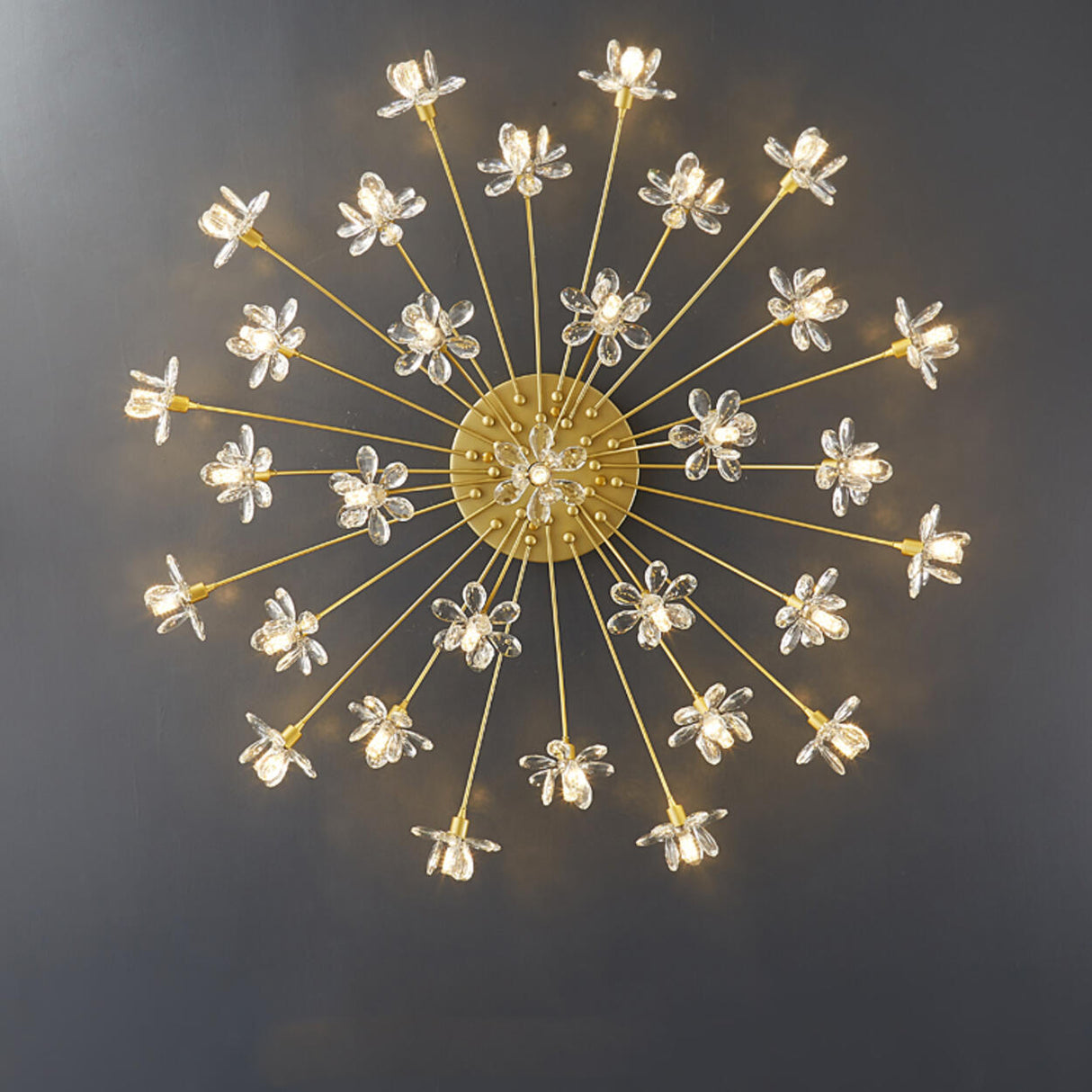 Gold Floral Crystal Semi-Flush Mount Ceiling Light Image - 11