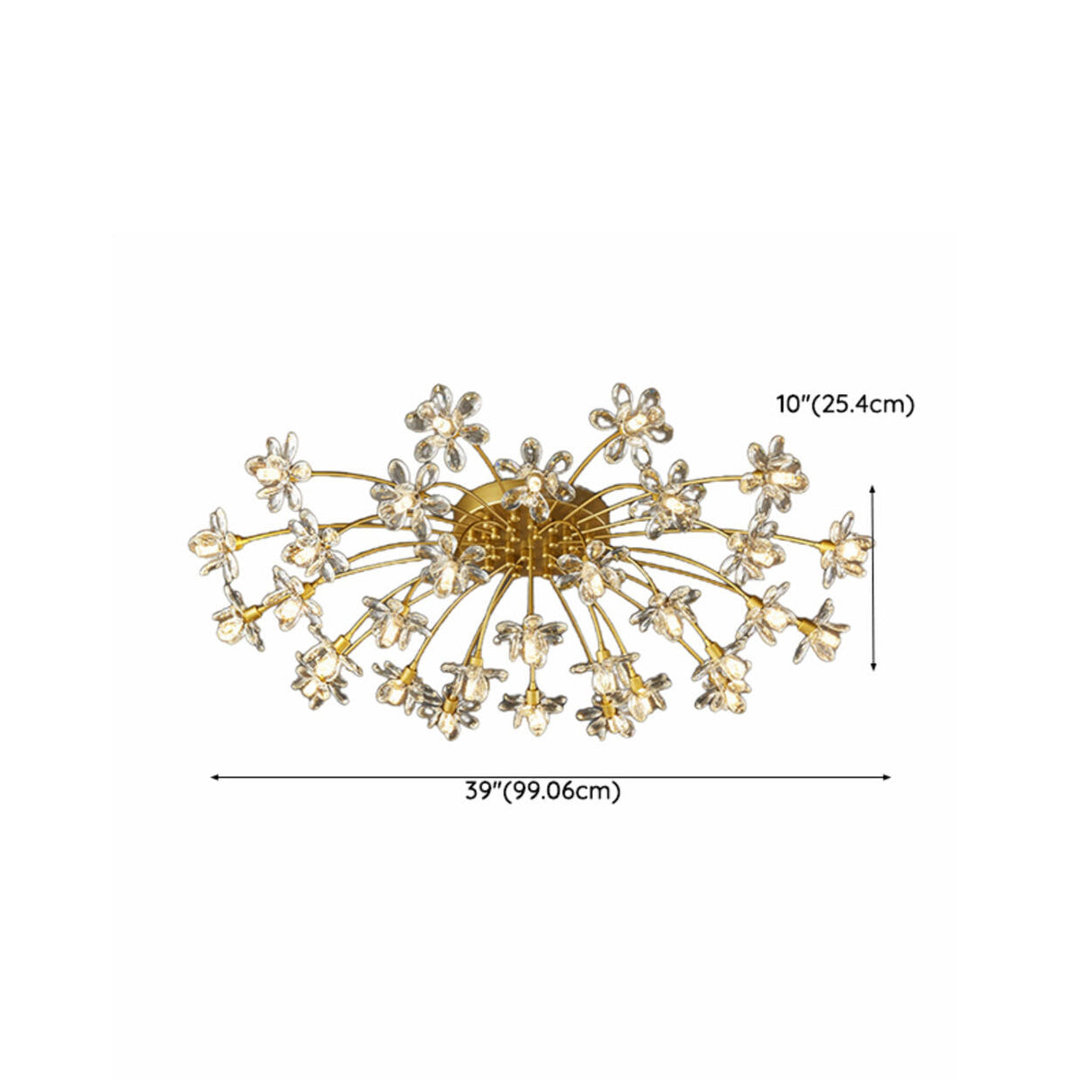 Gold Floral Crystal Semi-Flush Mount Ceiling Light 