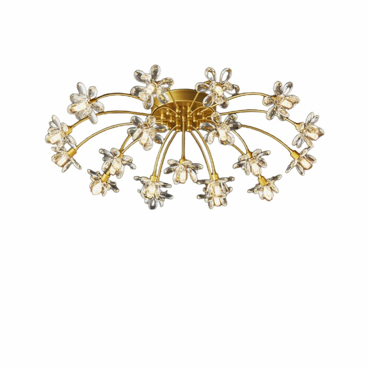 Gold Floral Crystal Semi-Flush Mount Ceiling Light Image - 2