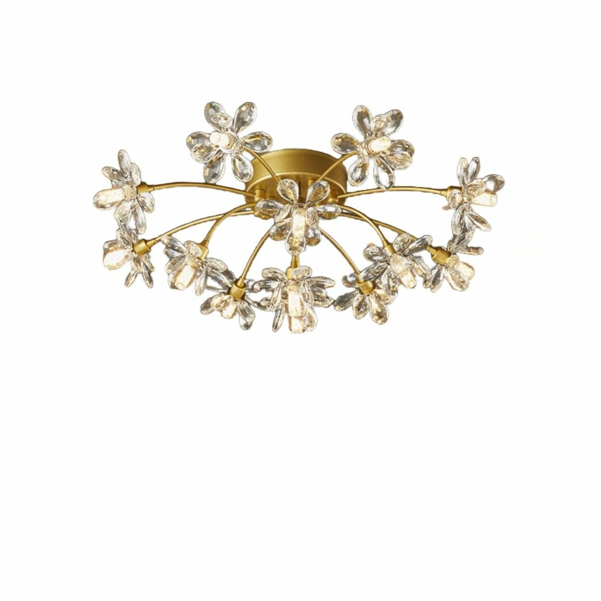 Gold Floral Crystal Semi-Flush Mount Ceiling Light Image - 3