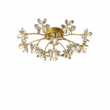 Gold Floral Crystal Semi-Flush Mount Ceiling Light Image - 3