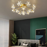 Gold Floral Crystal Semi-Flush Mount Ceiling Light Image - 4