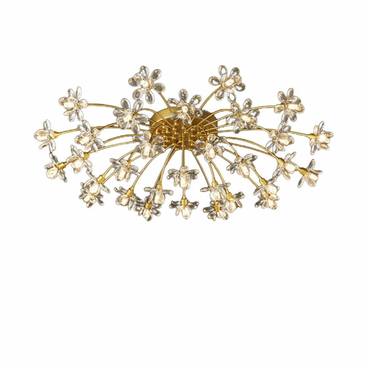 Gold Floral Crystal Semi-Flush Mount Ceiling Light Image - 5