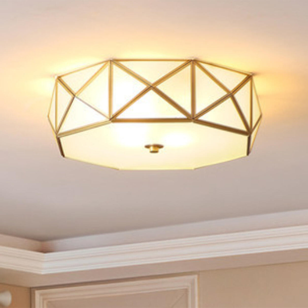 Gold Geometric Frosted Glass Flush Mount Ceiling Light Image - 2