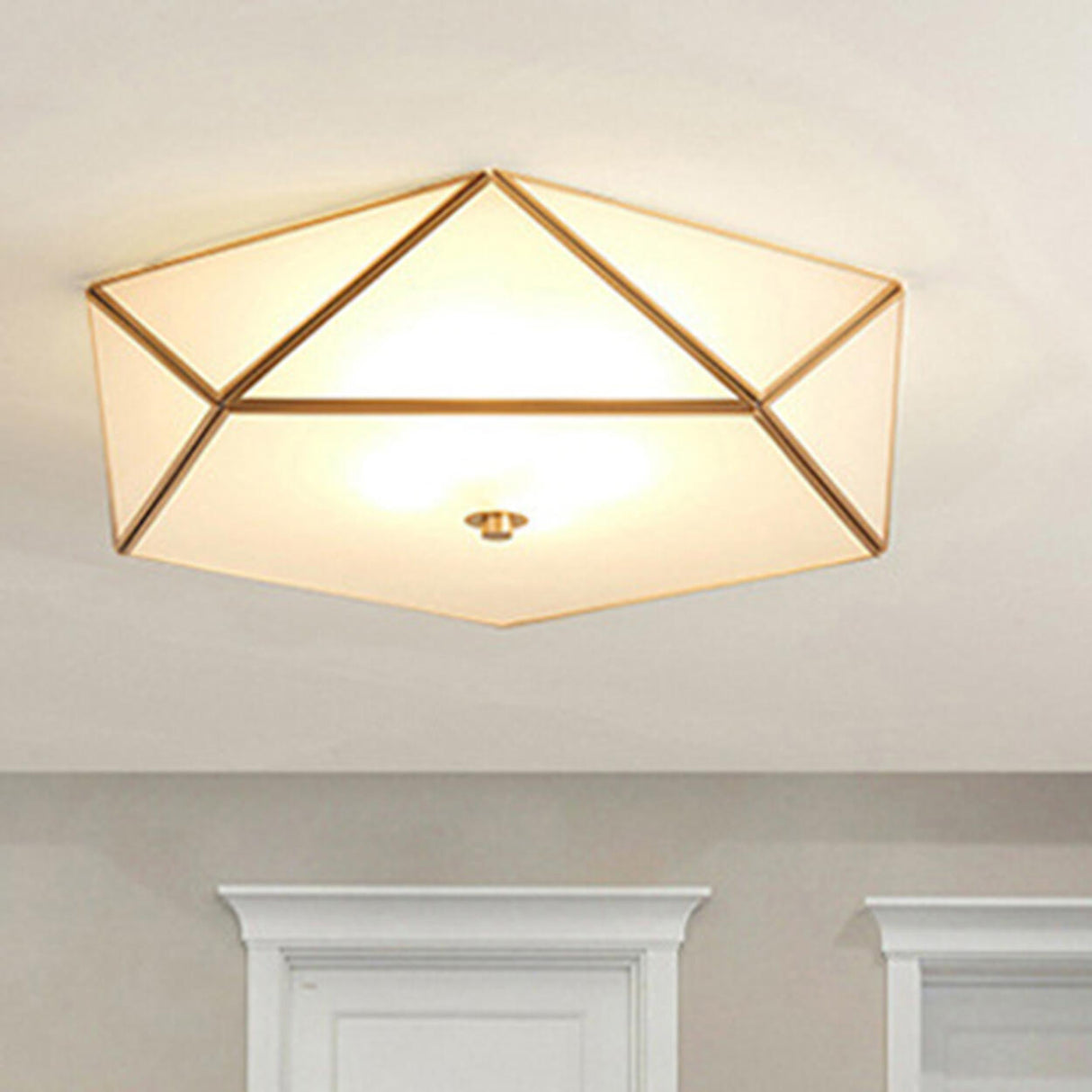 Gold Geometric Frosted Glass Flush Mount Ceiling Light Image - 4